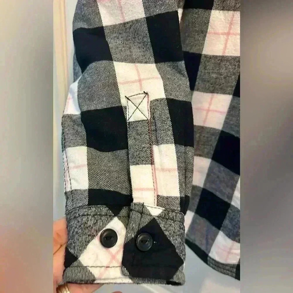 💗🖤”Boston Traders” Flannel Fleece Lined Hooded Shacket Pink/Black/White Sz S🖤 - Picture 5 of 16